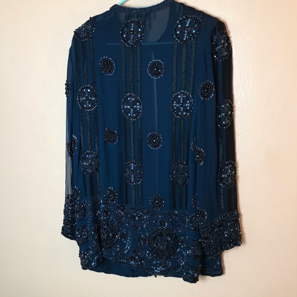 Vintage AJ Bari Beaded Silk Cardigan Blouse M - Picture 5 of 10